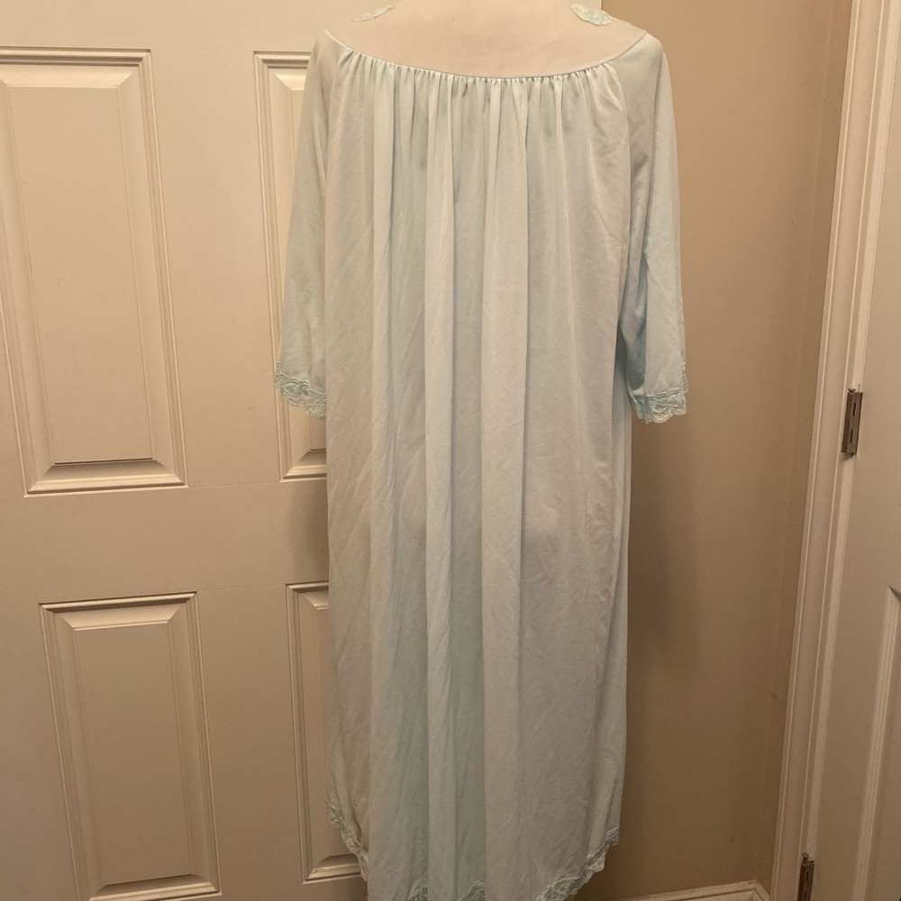 Lace-Trim Button-Front Blue Nylon Robe Women's - Picture 6 of 8